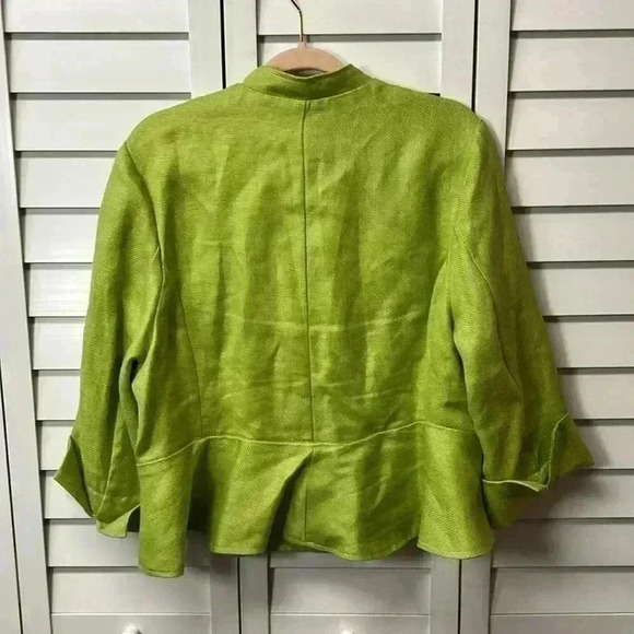Luii 100% Linen 3/4 Cuffed Sleeve Perplum Blazer Size Medium Lime Green - Picture 7 of 8